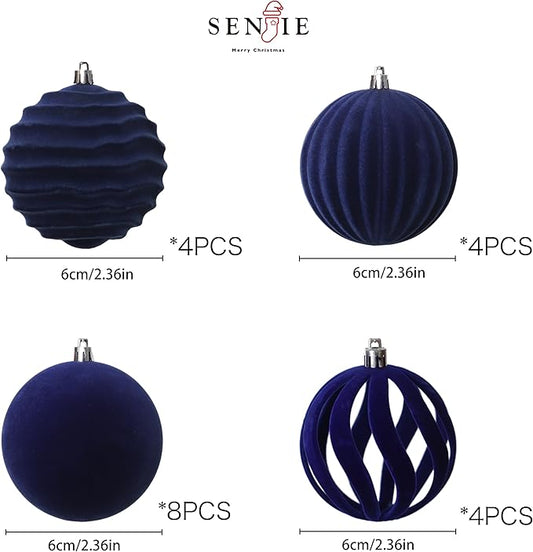 Senjie 4inch Christmas Tree Ornaments Velvet Balls,9PCS Flocked Decoration Balls Ornaments Sets for Christmas 2025 Navy Blue