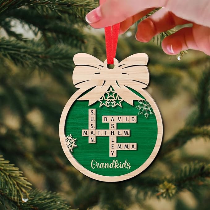 Personalized Christmas Ornament, Custom Christmas Crossword Ornament, Custom Scrabble Ornament, Custom Grandkids Crossword Art, Personalized Wooden Decoration