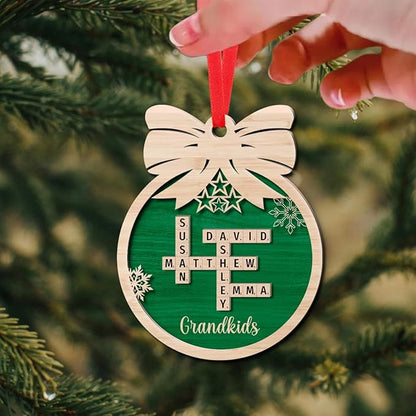 Personalized Christmas Ornament, Custom Christmas Crossword Ornament, Custom Scrabble Ornament, Custom Grandkids Crossword Art, Personalized Wooden Decoration