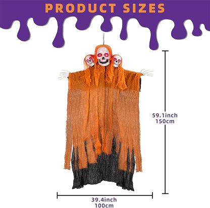 Halloween Decorations Outdoor and Indoor,Halloween Hanging Ghosts,Scary Grim Reaper Skeleton with Light-Up Eyes and Creepy Sound,Scary Party Decorations for Yard,Lawn,Haunted House Decor