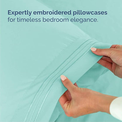 Cal King Size 4 Piece Sheet Set - Comfy Breathable & Cooling Bed Sheets Set - Hotel Luxury Bedding for Women, Men, Kids, Teens, Boys & Girls - Deep Pockets, Soft, Wrinkle Free - Oeko-Tex - Spa Blue