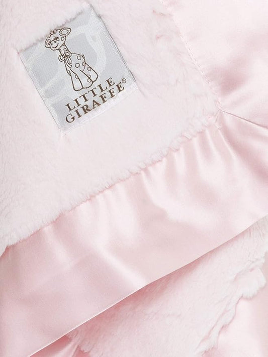 Little Giraffe Baby Blanket - Luxe Soft Blanket with Satin Trim - Baby Stroller Blanket - Newborn Baby Essentials & Baby Gifts - 17" x 17" - Pink