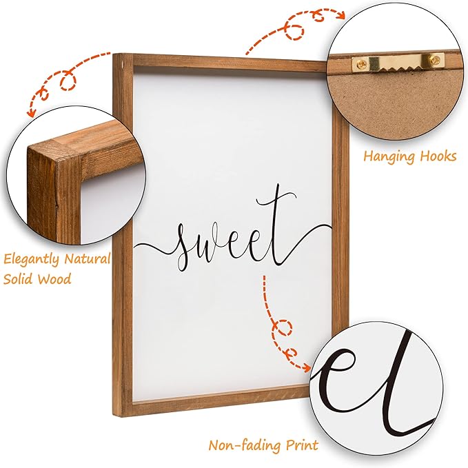 Set of 3 Framed Farmhouse Sweet Dreams Sign 11x14” Above Bed Wall Decor for Bedroom Decor Wall Art Wood Signs (11"x14", Brown)