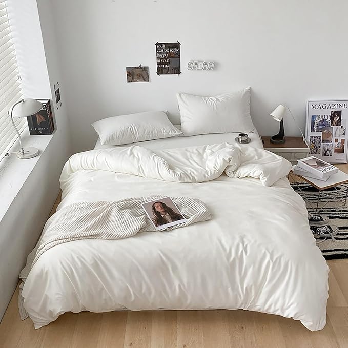Cottonight White Comforter Sets Full Solid White Bedding Comforter Set Full Plain Cozy Breathable Quilts Blanket Soft Breathable Hotel Bedding Set with 2 Pillowcases for Women Men