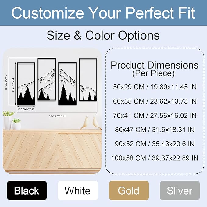 ruelen 4 Pcs Metal Mountain and Forest Wall Decorations Line Drawing Wall Art Minimalist Wall Decor Rustic Nature Home Wall Art Sculpture Office Living Room Bedroom