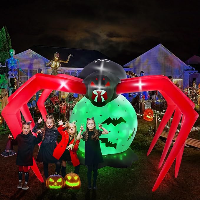 Kalolary 8FT Halloween Inflatable Spider Outdoor Decoration Blow Up Yard Decoration Scary Spider Inflatable with Built-in Green Flashing Light for Garden Lawn Indoor Outdoor Party Decor