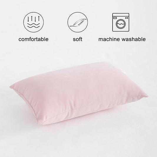 FLXXIE 2 Pack Microfiber Tiny Pillows, 11x7 Inches, Mini Pillows for Sleeping and Traveling, Washable Pillows, Soft Small Pillows Travel Pillows Nap Pillows, Pink