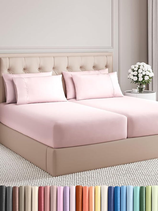CGK Linens Split King 7 Piece Sheet Set - Cooling Sheets for Hot Sleepers - Hotel Luxury Bedding Set with 8-16 Inch Deep Pockets - 1 Flat & 2 Fitted & 4 Pillowcases - Soft & Wrinkle Free - Split King