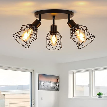 WILON Kitchen Light Fixtures Ceiling Mount, Black Ceiling Light Fixtures 3-Light Adjustable Semi Flush Mount Ceiling Light, Multi-Directional Ceiling Lights for Kitchen Hallway Dining Room(E26 Base)