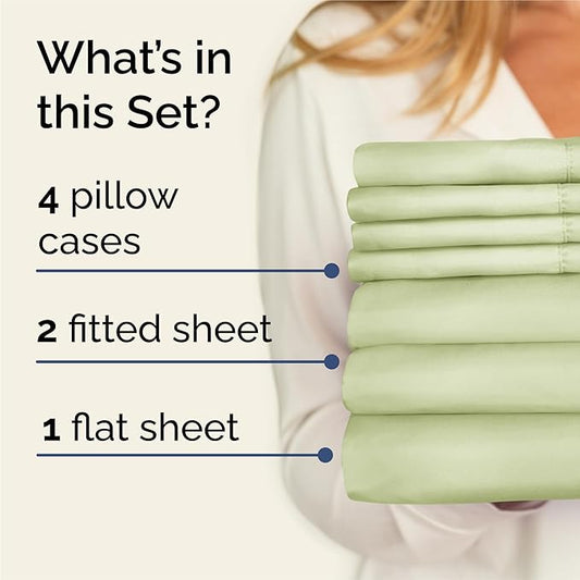 CGK Linens Split King 7 Piece Sheet Set - Cooling Sheets for Hot Sleepers - Hotel Luxury Bedding Set with 8-16 Inch Deep Pockets - 1 Flat & 2 Fitted & 4 Pillowcases - Soft & Wrinkle Free - Split King