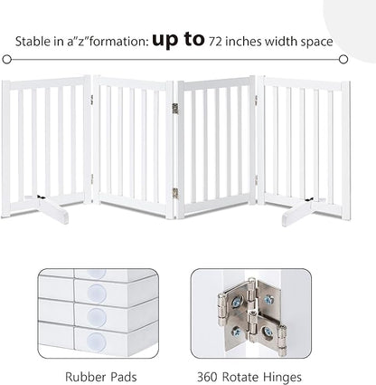 LZRS Solid Hardwood Freestanding Pet Gate, White, 30" Height-4 Panels, Dog, All Ages, Wood