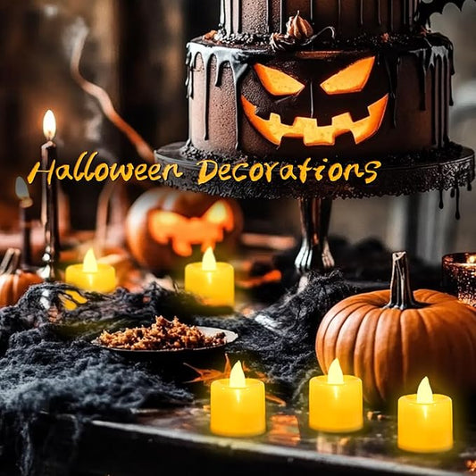 LANKER 24 Pack Flameless Led Tea Lights Candles, Flickering Warm Yellow Battery Operated Electronic Fake Candles, Decorations for Halloween and Festival Celebration (Yellow - 24Pack)