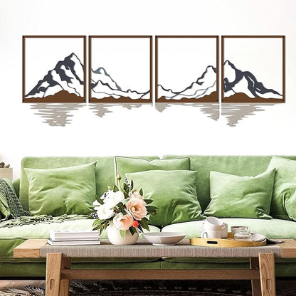 ESTART 4 PCS Metal Mountain Wall Art, Large Mountains Wall Decor, Mountain Forest Decorative Painting Suitable For Living Room Bedroom Office Indoor And Outdoor