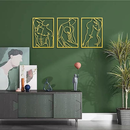 SIETIOJI 3 Pcs Gold Wall Art Decor with Real Metal Wall Art,Gold Metal Modern Minimalist Male Body Shape Wall Art for Living Kitchen Bedroom Wall Decor