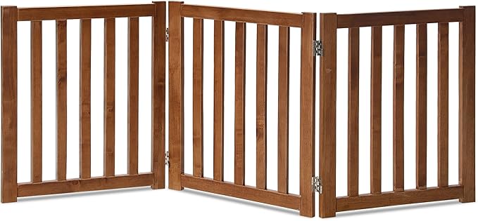 LZRS 3-Panel Wooden Free Standing Foldable Dog Gate – 24" High,Step-Over Safety Pet Gate for Doorways, Stairs, Hallways, Indoor Dog Barrier for Small to Medium Dogs & Puppies, Oak