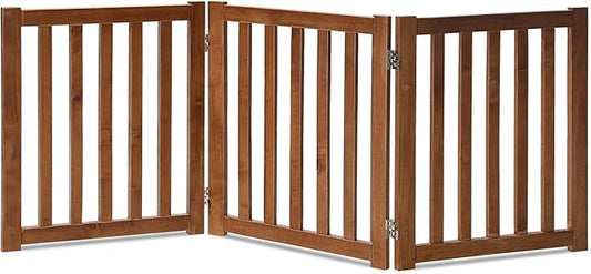 LZRS 3-Panel Wooden Free Standing Foldable Dog Gate – 24" High,Step-Over Safety Pet Gate for Doorways, Stairs, Hallways, Indoor Dog Barrier for Small to Medium Dogs & Puppies, Oak