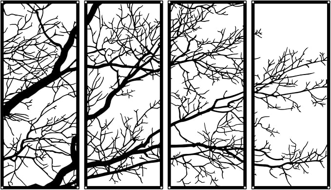 ESTART 4 Pieces Tree of Life Metal Wall Decor, Black Tree Branch Metal Wall Art, Tree Sign Wall Hangings for Home Garden Office Living Room Indoor Outdoor (Small)