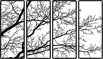 ESTART 4 Pieces Tree of Life Metal Wall Decor, Black Tree Branch Metal Wall Art, Tree Sign Wall Hangings for Home Garden Office Living Room Indoor Outdoor (Small)
