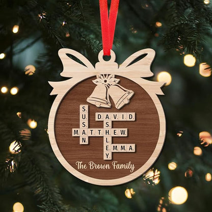 Custom Family Crossword Ornament, Personalized Wooden Christmas Decoration