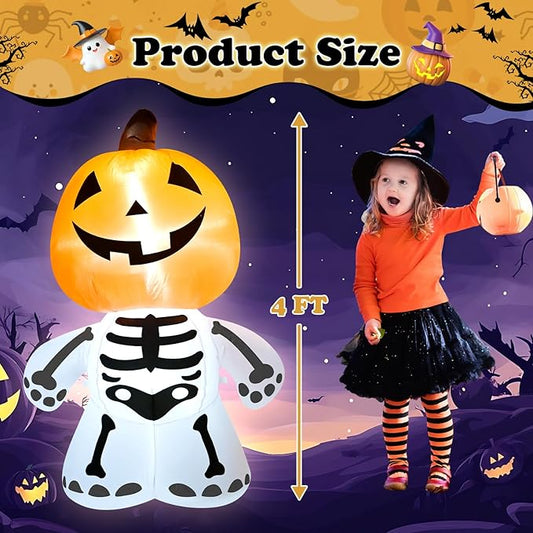 TRMESIA 4FT Halloween Inflatable Decoration,Outdoor Yard Blow up Decorations with Lights,Pumpkin Skeletons Inflatables Halloween Decor 24HLW-03-02