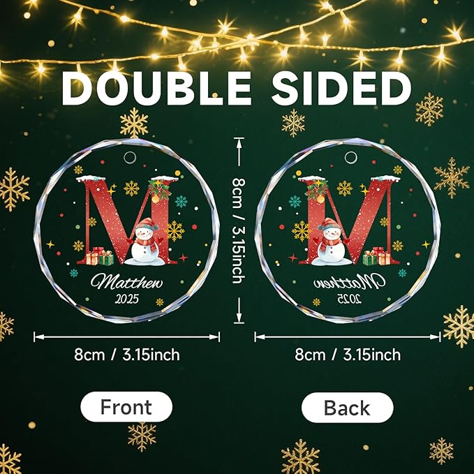 Personalized Christmas Ornaments with Names, Name Ornaments for Christmas Tree, Custom Snowman Letter Christmas Ornament for Kids and Adults, Stocking Name Tags