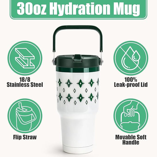 30 oz Tumbler with Handle Flip Straw, Vacuum Insulated Tumblers with Flip Straw and Top Handle, Reusable Insulated Cup for Home, Outdoors, Leakproof, Fits in Cup Holder, Cold for 30 Hours