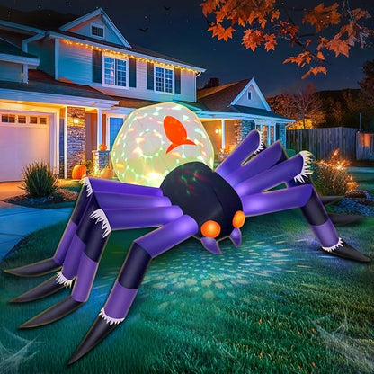 8FT Halloween Inflatables Spider Decoration, Built in 3-Colored Flame Rotation LEDs Halloween Blow up Outdoor Decorations for Halloween Holiday Party Lawn Yard Outside Garden Décor