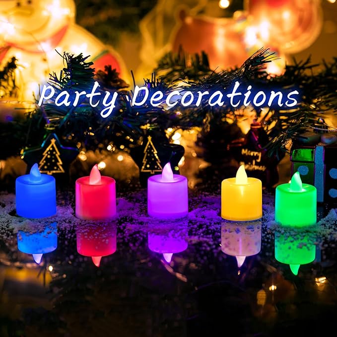 LANKER 24 Pack Flameless Tealight Candles, 7 Color Changing Battery Operated Led Tea Lights, Electronic Fake Candles, Decorations for Wedding, Party, Christmas, Halloween (7 Color Changing)