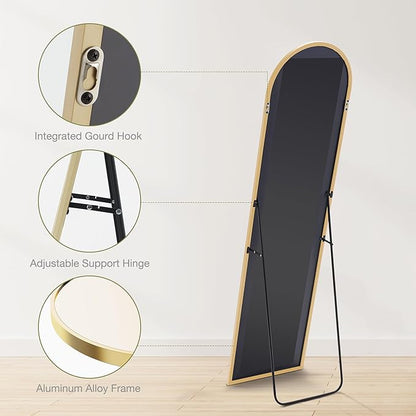 Sweetcrispy 59"x16" Arched Full Length Mirror, Standing or Leaning Full Body Mirror with Aluminum Alloy Thin Frame, Suitable for Bedroom or Cloakroom,Gold
