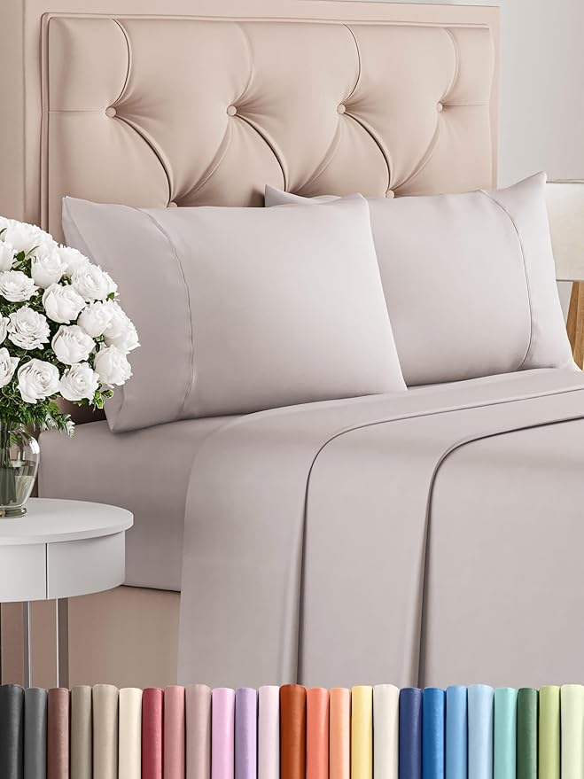CGK Linens Twin 4 Piece Sheet Set - Cooling Sheets for Hot Sleepers - Hotel Luxury Bedding Set with 8-16 Inch Deep Pockets - 1 Flat & 1 Fitted & 2 Pillowcases - Soft, Comfy & Wrinkle Free - Light Grey