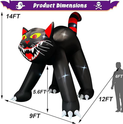 SEASONBLOW 14 Ft Giant Halloween Inflatable Black Cat Decoration LED Light Up Giant Blow Up Black Cat Archway for Halloween Party Indoor Outdoor Garden Yard Decor