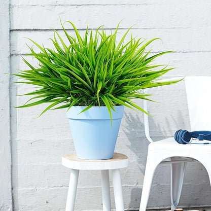 Uieke 28 Bundles Artificial Outdoor Plants UV Resistant Fake Grass Plants Faux Plastic Plants Greenery Shrubs for Home Garden Pathway Window Box Front Porch Spring Summer Decor, Green