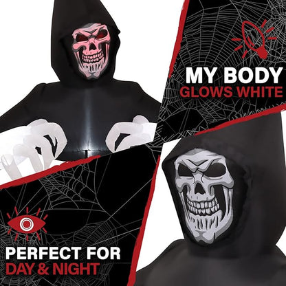Haunted Hill Farm 5-ft. Reaper Blow Up Decoration with Lights, Halloween Outdoor Decorations for Patio and Yard, Giant Spooky Holiday Inflatable Decor