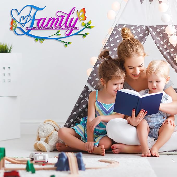 Family Where Life Begins Love Never Ends Word Sign Metal Wall Decor, Black Home Decor Wall Art Decorations, Letters Quotes Sign for Living Room Bedroom Kitchen Indoor Outdoor Decor(17.5 x 9in)