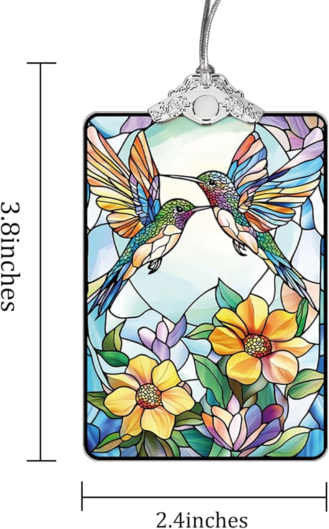 Hummingbird Stained Glass Ornament, 205 Christmas Tree Hanging Decoration for Gift Exchange or Stocking Stuffer, Holiday Decor, 3.8 x 2.4 Inch