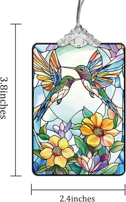 Hummingbird Stained Glass Ornament, 205 Christmas Tree Hanging Decoration for Gift Exchange or Stocking Stuffer, Holiday Decor, 3.8 x 2.4 Inch