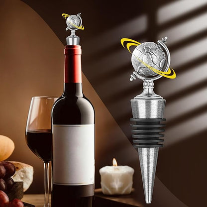 LKKCHER Earth Globe Wine Stopper, Wine Gifts for Men Women, Bottle Stoppers for Wine Champagne, Birthday Gifts, Christmas Gifts, Wine Saver, Wine Accessories