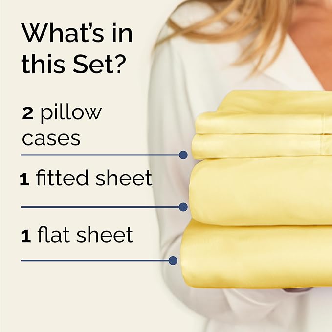 CGK Linens Twin 4 Piece Sheet Set - Cooling Sheets for Hot Sleepers - Hotel Luxury Bedding Set with 8-16 Inch Deep Pockets - 1 Flat & 1 Fitted & 2 Pillowcases - Soft, Comfy and Wrinkle Free - Yellow