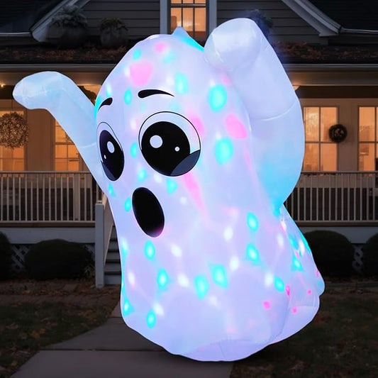 Joiedomi 5 FT Tall Halloween Inflatable Ghost Outdoor Decoration, Inflatable Halloween Ghost Decor Outdoor with Rotating Light, Blow Up Yard Decoration for Party Lawn Garden Decor