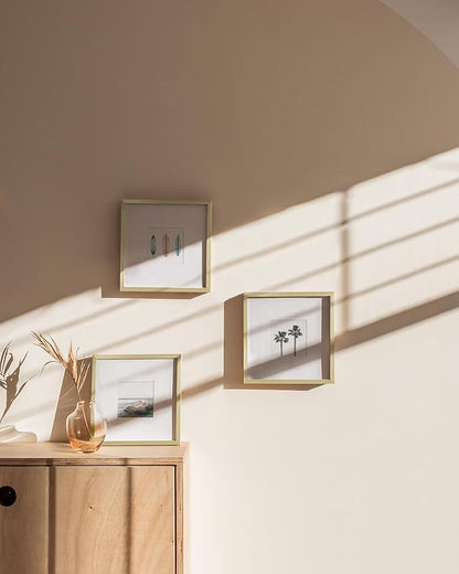 HAUS AND HUES 8x8 Gold Metal Picture Frames Matted to 4x4 - Features Premium Aluminum & Hanging Hardware, Shatterproof Plexiglass - Ideal for Home, Room, Office (8x8 in, Gold, Set of 3)