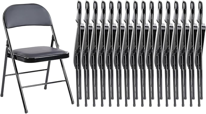 Sweetcrispy Folding Chair 16 Pack, Leather Padded Folding Chairs, Sturdy Metal Foldable Chairs, Easy to Use and Store, Outdoor and Indoor, for Home, Office, Party, Comfy