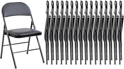 Sweetcrispy Folding Chair 16 Pack, Leather Padded Folding Chairs, Sturdy Metal Foldable Chairs, Easy to Use and Store, Outdoor and Indoor, for Home, Office, Party, Comfy