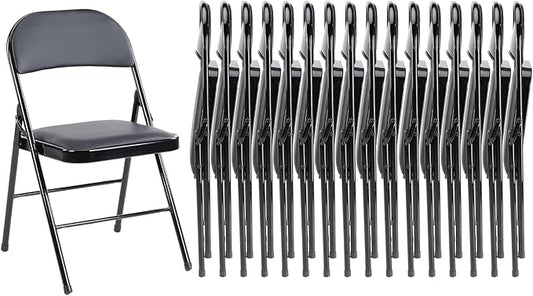 Sweetcrispy Folding Chair 16 Pack, Leather Padded Folding Chairs, Sturdy Metal Foldable Chairs, Easy to Use and Store, Outdoor and Indoor, for Home, Office, Party, Comfy