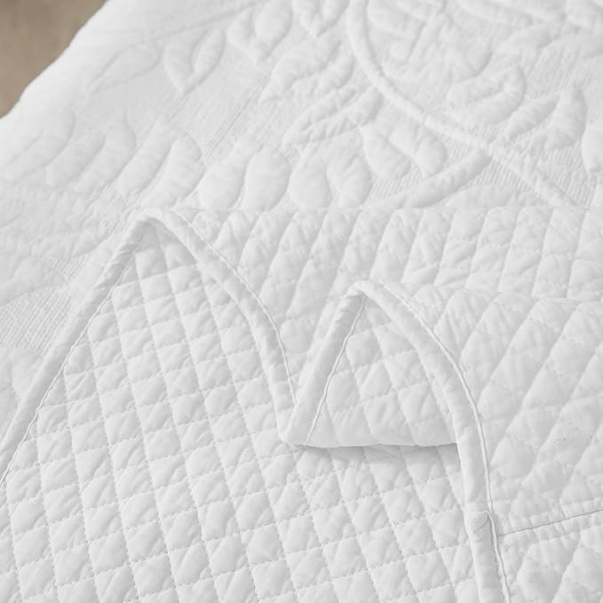 MarCielo 3-Piece 100% Cotton Oversized Bedspread Lightweight Quilt Coverlet Embroidery Farmhouse Bedding Set T0 (Bright White, Twin (68"x86"))