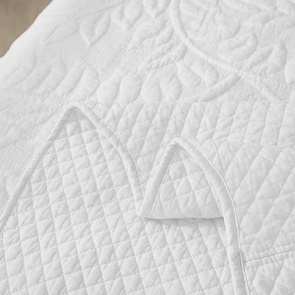 MarCielo 3-Piece 100% Cotton Oversized Bedspread Lightweight Quilt Coverlet Embroidery Farmhouse Bedding Set T0 (Bright White, Twin (68"x86"))