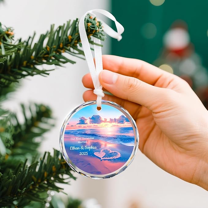 Our First Christmas Married Ornament 2025, Personalized Christmas with Custom Name, Date, Wedding Gifts, Newlyweds Keepsake for Him, Her, Couple