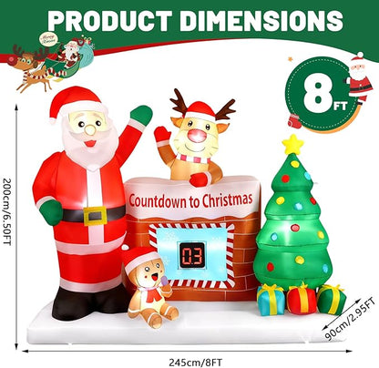 Alupssuc 8FT Christmas Inflatable Outdoor Decorations with LED Countdown Clock, Snowman Santa, Deer and Christmas Tree Lighted Blow Up Lawn Yard Clearance for Indoor Xmas Holiday Party Decor