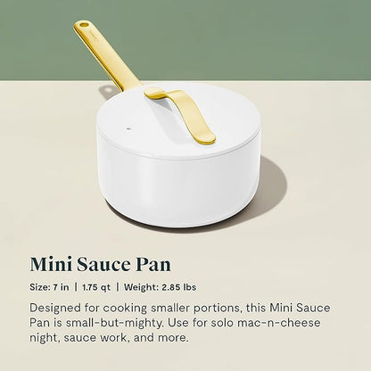 Caraway Mini Cookware Set - Non-Stick Ceramic Fry Pan (1.05 qt, 8") & Sauce Pan (1.75 qt) - Non Toxic, PTFE & PFOA Free - Oven Safe & Stovetop Agnostic (Gas, Electric & Induction) - White