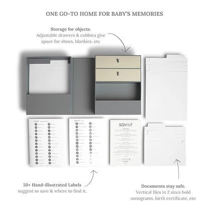 Savor | Baby Keepsake Organizer Box | The Original Fabric Acid-Free Modern Minimalist Gender-neutral Memory Box with Labels | For Pregnancy, Mother’s Day, Baby Shower, New Baby Girl Baby Boy Gifting