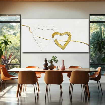 GAIDUOMAI White and Gold Abstract Wall Art Minimalist Wall Decor Heart Painting Living Room Canvas Picture Line Art for Bedroom 29x58 Inch Gallery Wall Art